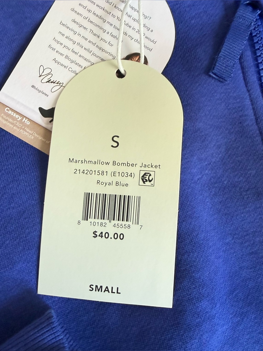 Blogilates Royal Blue Marshmallow Bomber Jacket - Full Zip Comfort - Picture 7 of 8